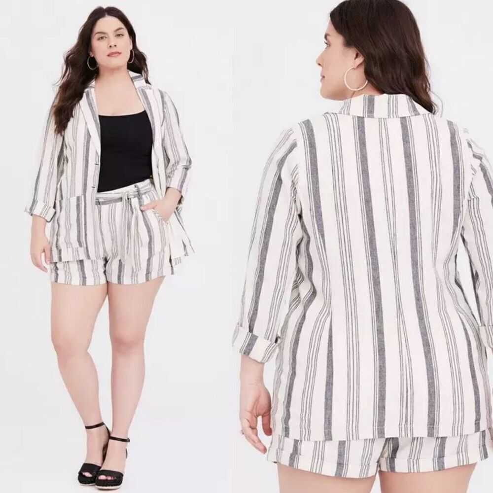 Torrid Striped 2 Button Linen Blend Blazer 2X